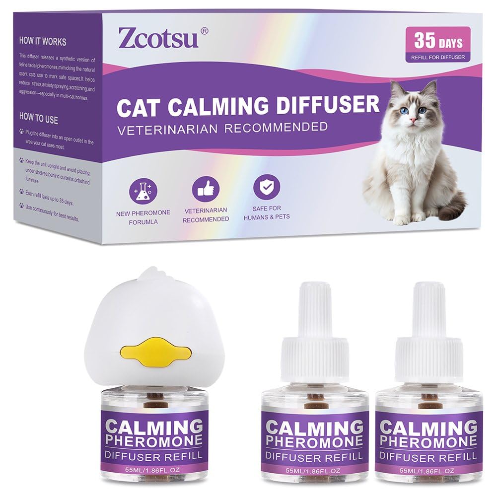 Cat Calming Diffuser Refill Kit - 35 Days Pheromone Formula to Relieve Stress, Reduce Scratching, Urine Spraying & Hiding - for Cats & Kittens
