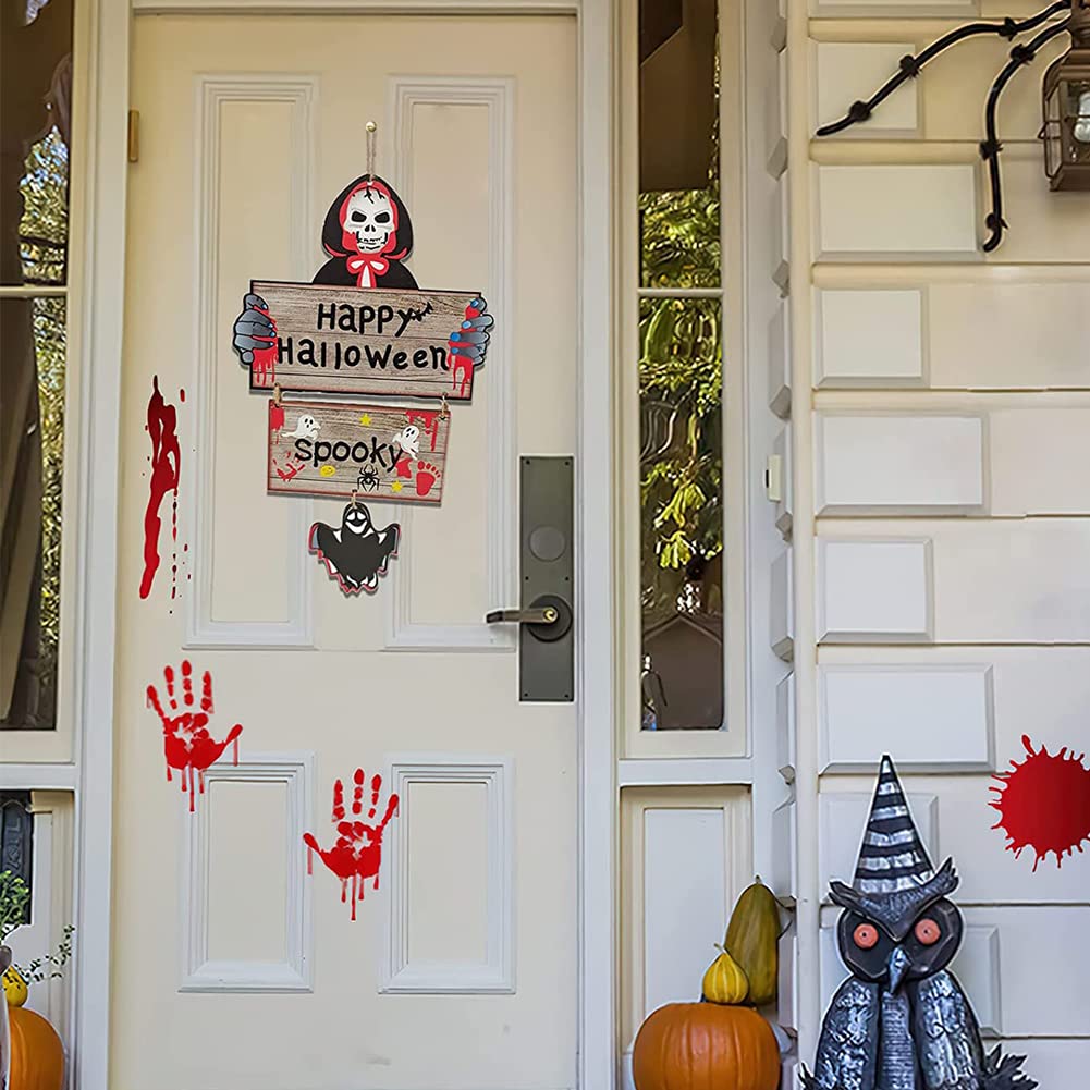 SgJHXb Panneau De Bienvenue En Bois Halloween Suspendu Pour Porte D'Entrée Décoration De Fête Saisonnière