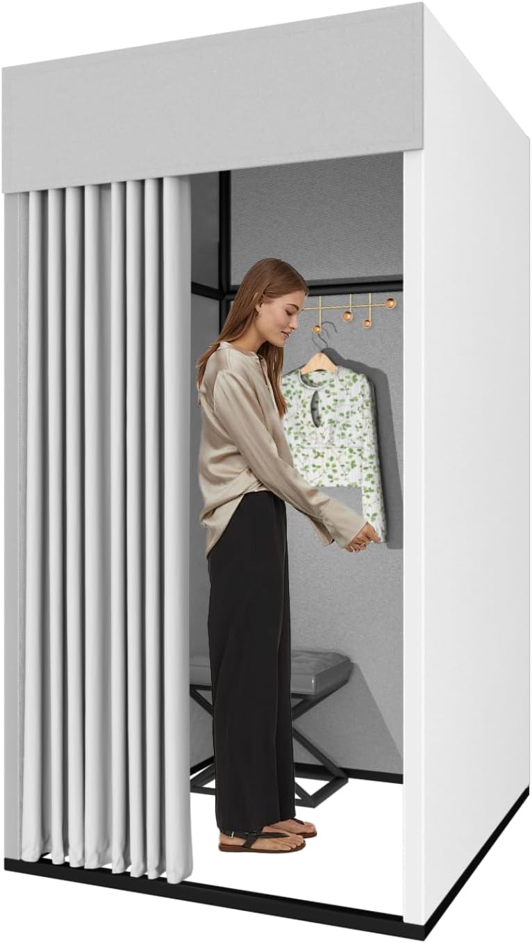 Madamera Clothing Store Fitting Room, Movable Square Changing Room, DIY Temporary Locker Room with Shading Curtain and Hook Up, Privacy Screen Partition for Office Outdoor Activity and The Mall