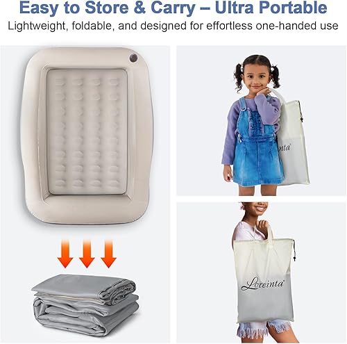 Miniatura 4 de Cama inflable de viaje para niños pequeños – Cama portátil para niños pequeños con parachoques de seguridad, cama de piso para niños pequeños para