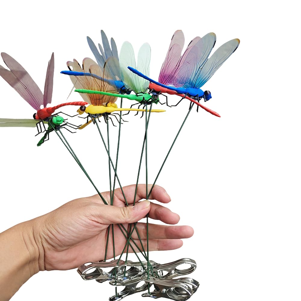 HC-3 Heartfelt Decorative Dragonfly セット Amazon.com: 12PCS Fake Dragonfly Pole Clips,4 Color Set，Dragonfly