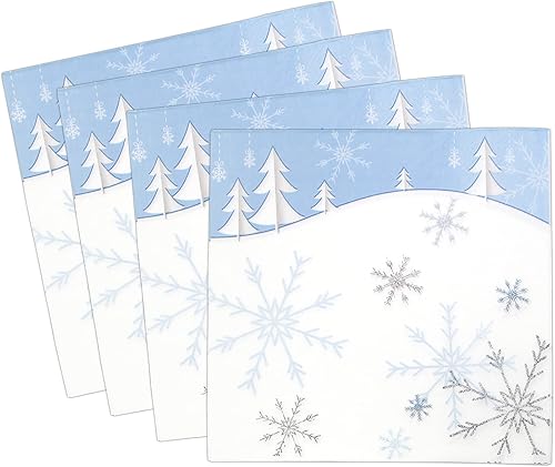 Miniatura 6 de Servilletas de Copo de Nieve, Servilletas Desechables de Papel para Almuerzo Navideño Decoraciones de Fiesta Temática de Nieve Azul, Servilleta de