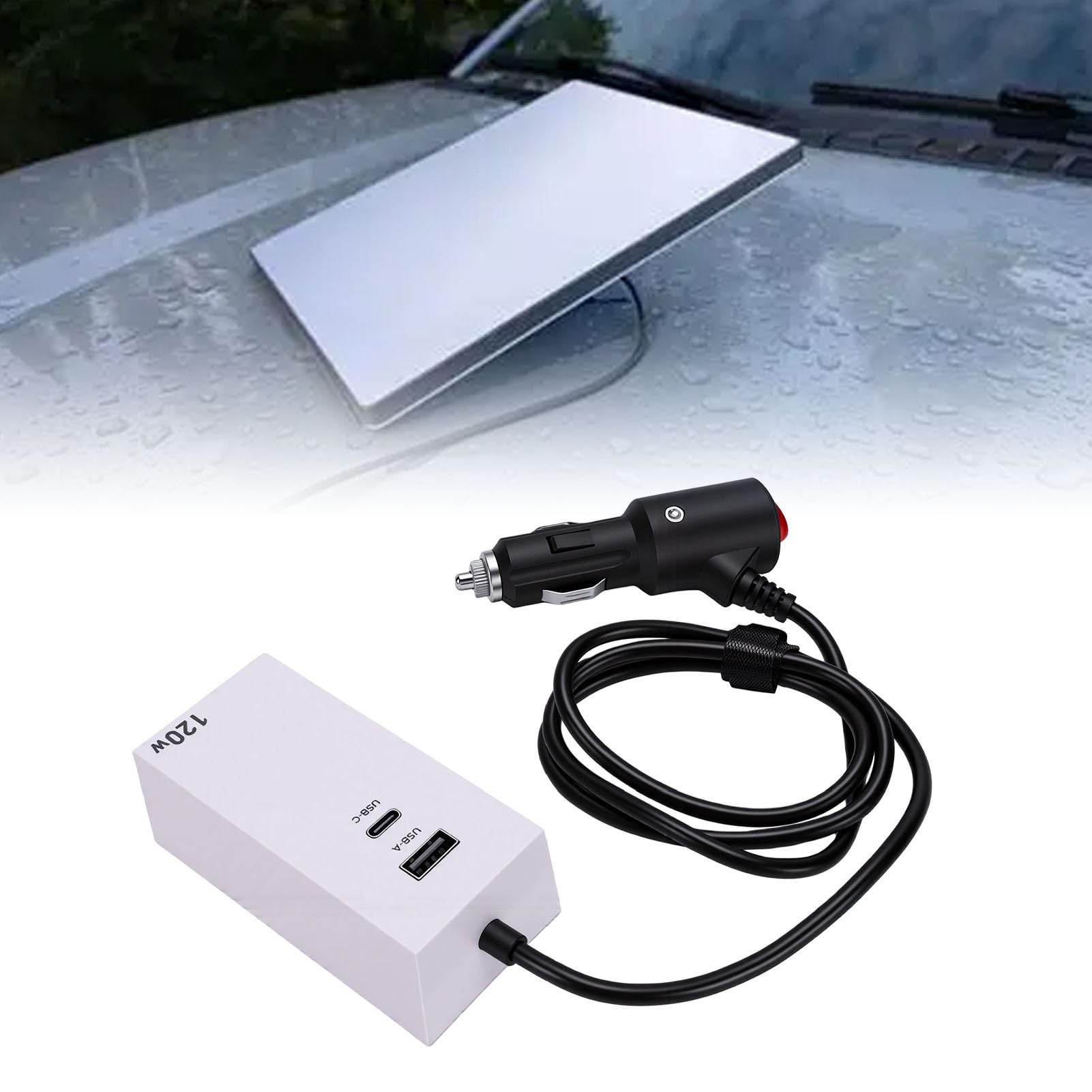Fafeicy Adaptateur de Voiture Mini Antenne Parabolique 3 Pieds avec Affichage de Tension USB C PD 45W QC 3.0