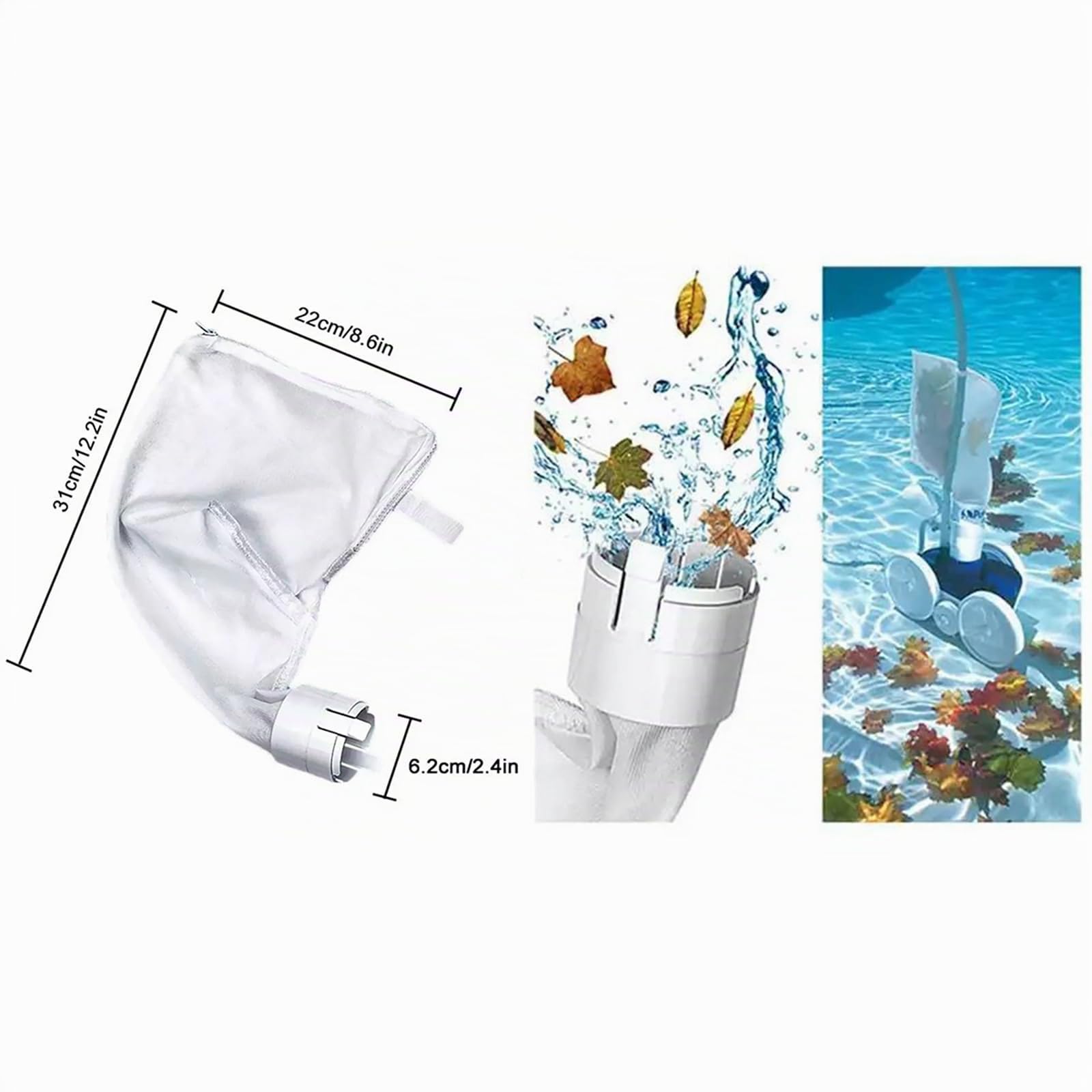 FAMKIT Lot de 2 sacs filtrants zippés de rechange pour Polaris 380, fermeture éclair à 360 degrés Blanc