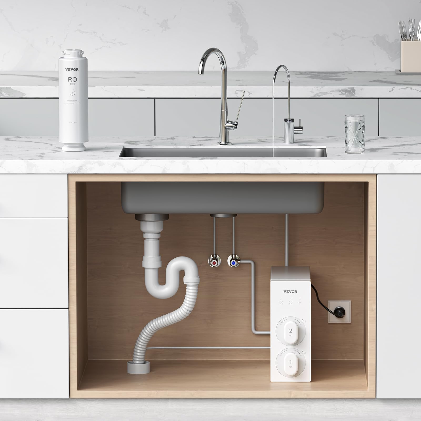 VEVOR System odwróconej osmozy 800 GPD, 11-stopniowy filtr odwróconej osmozy, wkład filtra RO na 24 miesiące, redukuje ołów i chlor, kompatybilny z filtrami wody pod zlewem