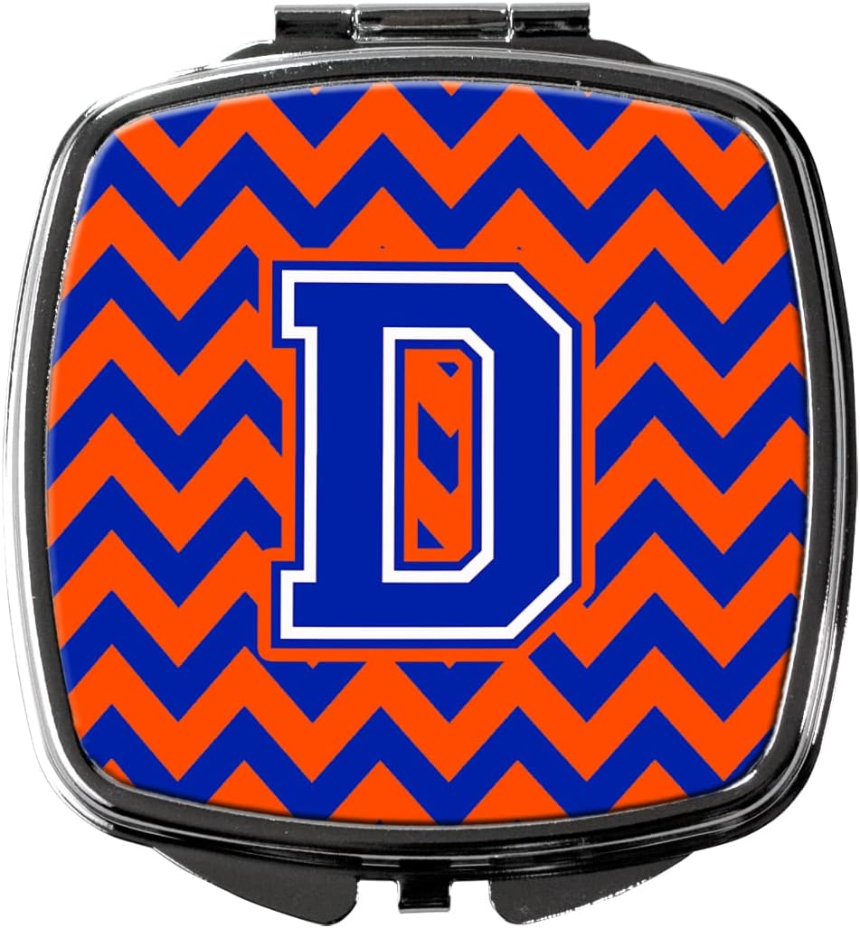 Caroline's Treasures CJ1044-DSCM Letter D Chevron Orange and Blue Compact Mirror Decorative Travel Makeup Mirror for Women Girls Gifts Pocket Makeup Mirror Folding Handheld
