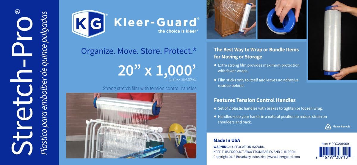 Kleer-Guard® Stretch-Wrap with Tension Control Handle. 20” x 1,000 ft./roll. 80 Gauge Equivalent. 1 Roll Two Tension Control Handles : Office Products