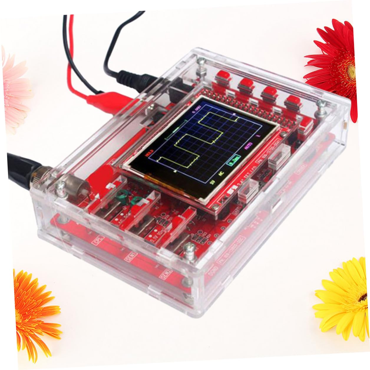 Kit Oscilloscopio Digitale 2.4 Pollici Tft Fai-da-te Custodia Acrilica Rossa, Funzione di Ritardo Negativo e Compatibile Scheda di Sviluppo Arm