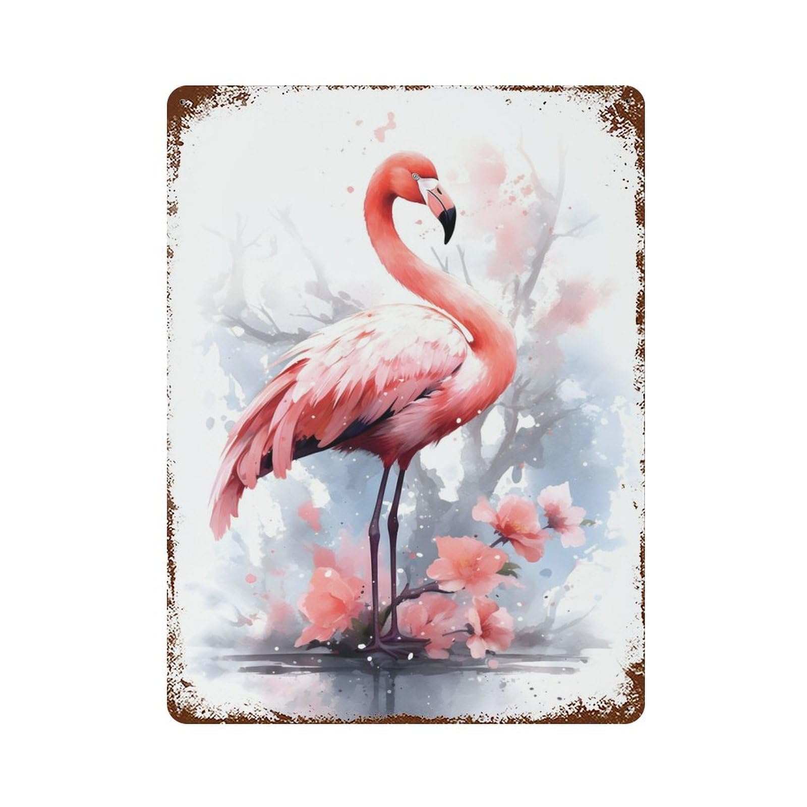 Flamingo Cherry Blossom Retro Metal Sign 15.7"x11.8", Vintage Wall Decor for Garage, Pub Or Kitchen
