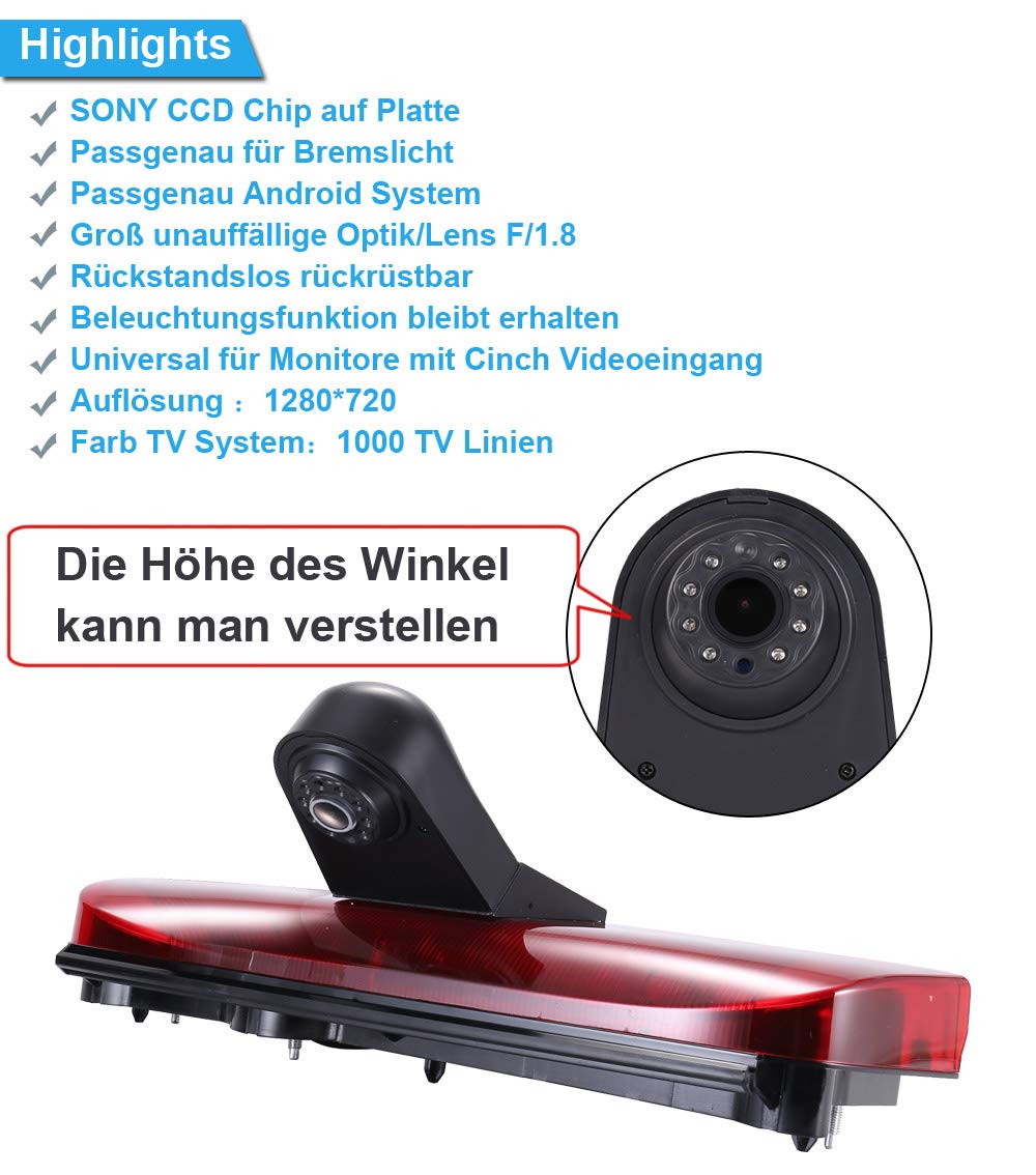 1280 x 720 pikseli, 1000 TV Lines Auto Top Mount Third 3. Hamulec światła hamowania, kamera cofania do Ford Transit Connect 2014-2017 Transporter Business MPV SUV Bus + 7" Auto Reverse Monitor