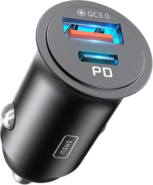 USB C Car Charger, INIU [USB C 30W+USB A 30W] PD3.0 5A Fast Charge Cigarette Lighter USB Charger 12V Socket, Metal USB Car Charger Adapter for iPhone 14 13 12 11 Pro Max Samsung Huawei Xiaomi AirPods