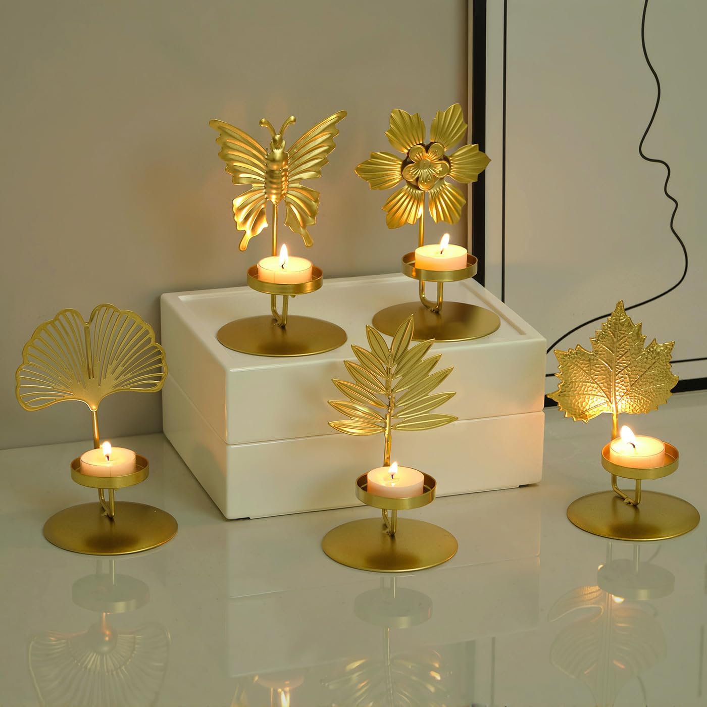 5pcs French Metal Tea Light Candle Holders, Iron Candle Stick Candle Holder for Table Centerpeice Decorative, Sturdy and Durable Base for Christmas, Thanksgiving