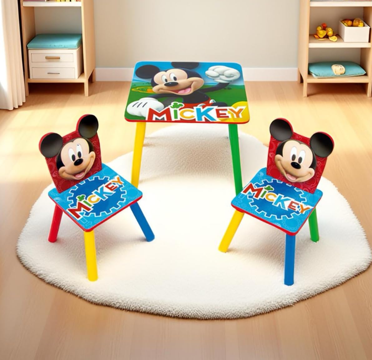 ARDITEX - Set de Mesa y 2 Sillas Infantiles de Madera - 50x50x44 cm y 26,5x26,5x50 cm - Ideal para Jugar, Pintar y Hacer Manualidades - Licencia Oficial Mickey Mouse