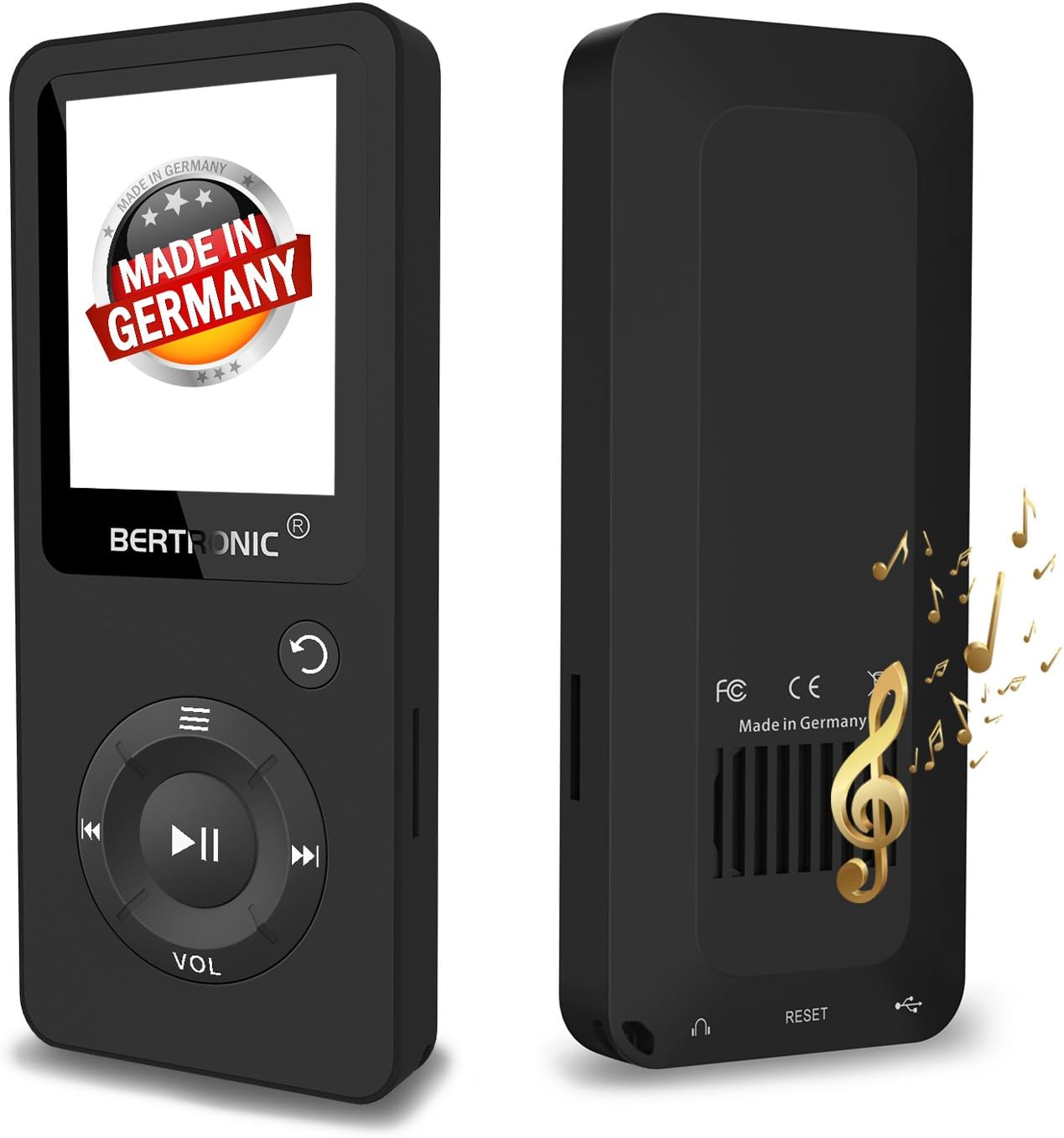 Made in Germany BC02 Royal MP3-Player - Music/Video Player - Up to 100 hour battery, portable player with Loudspeaker - Storage up to 128 GB by microSD card