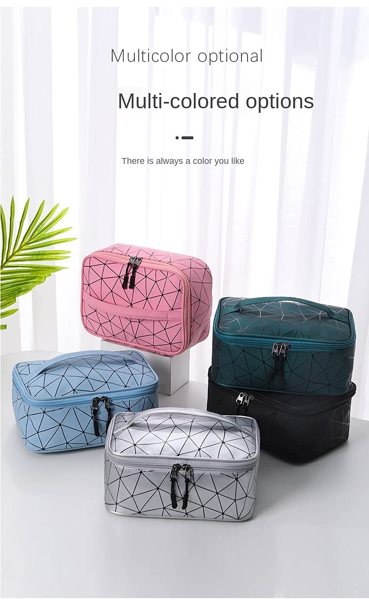 FASTUNBOX (LABEL) Women Travel Cosmetic Make up Organizer Toiletry kit Bag Brush Make up Storage Organizer Cosmetic Bag with Diamond Style (Sky Blue) 4