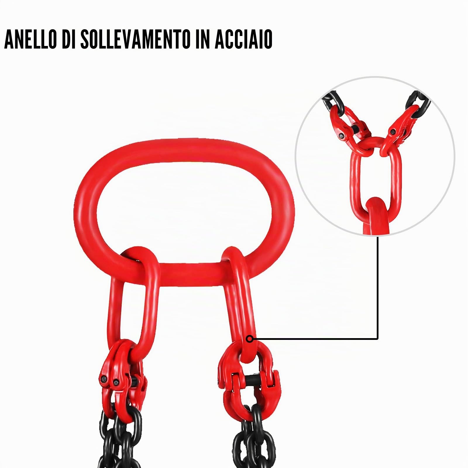 Happybuy Catena di sollevamento da 8 mm con ganci, 4 gambe, catena di sollevamento da 1,5 m, con gru accorciabile, 1999 kg / 5T