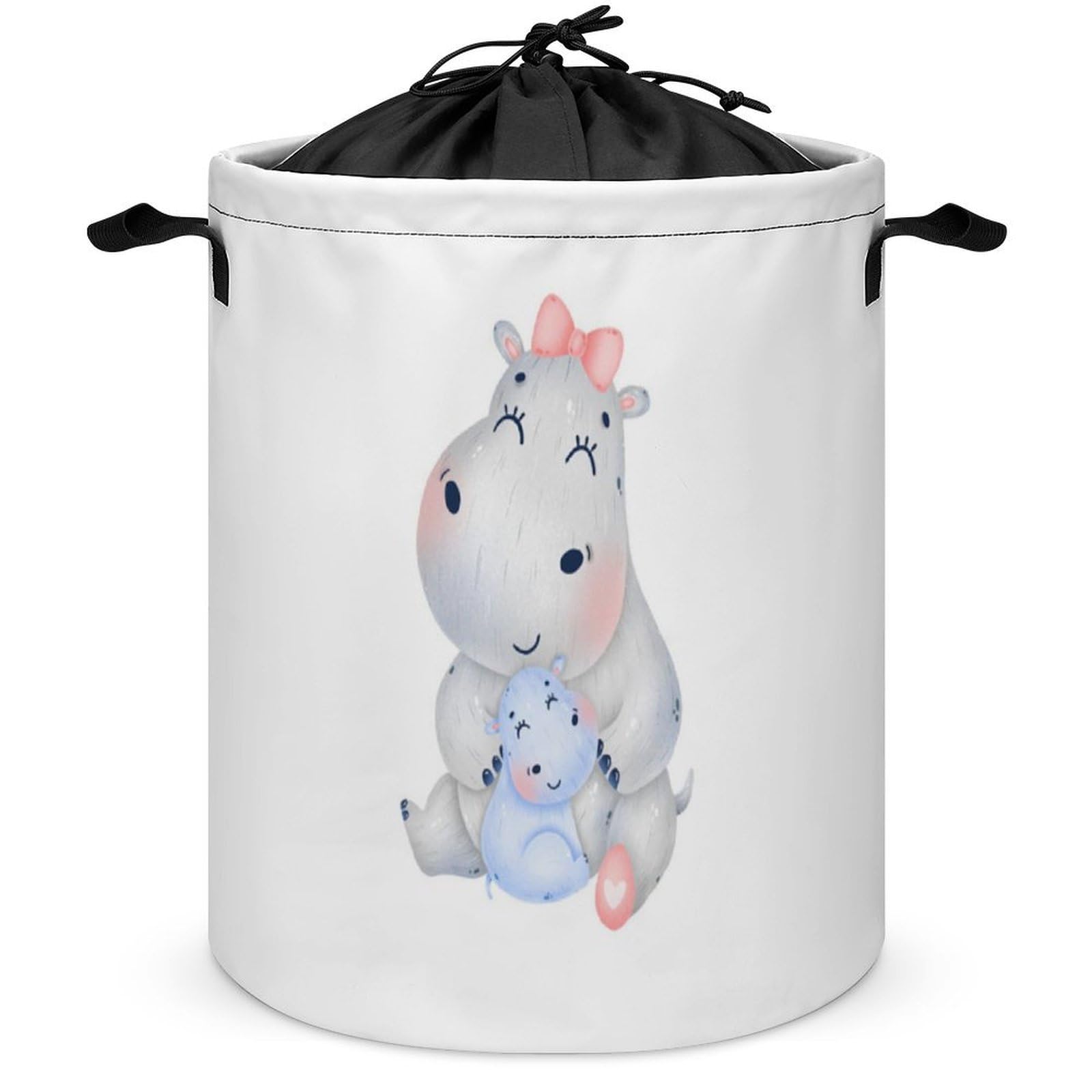 Qjjinxior Drawstring Laundry Hamper, Hippopotamus Laundry Basket, Washing Basket with Handle