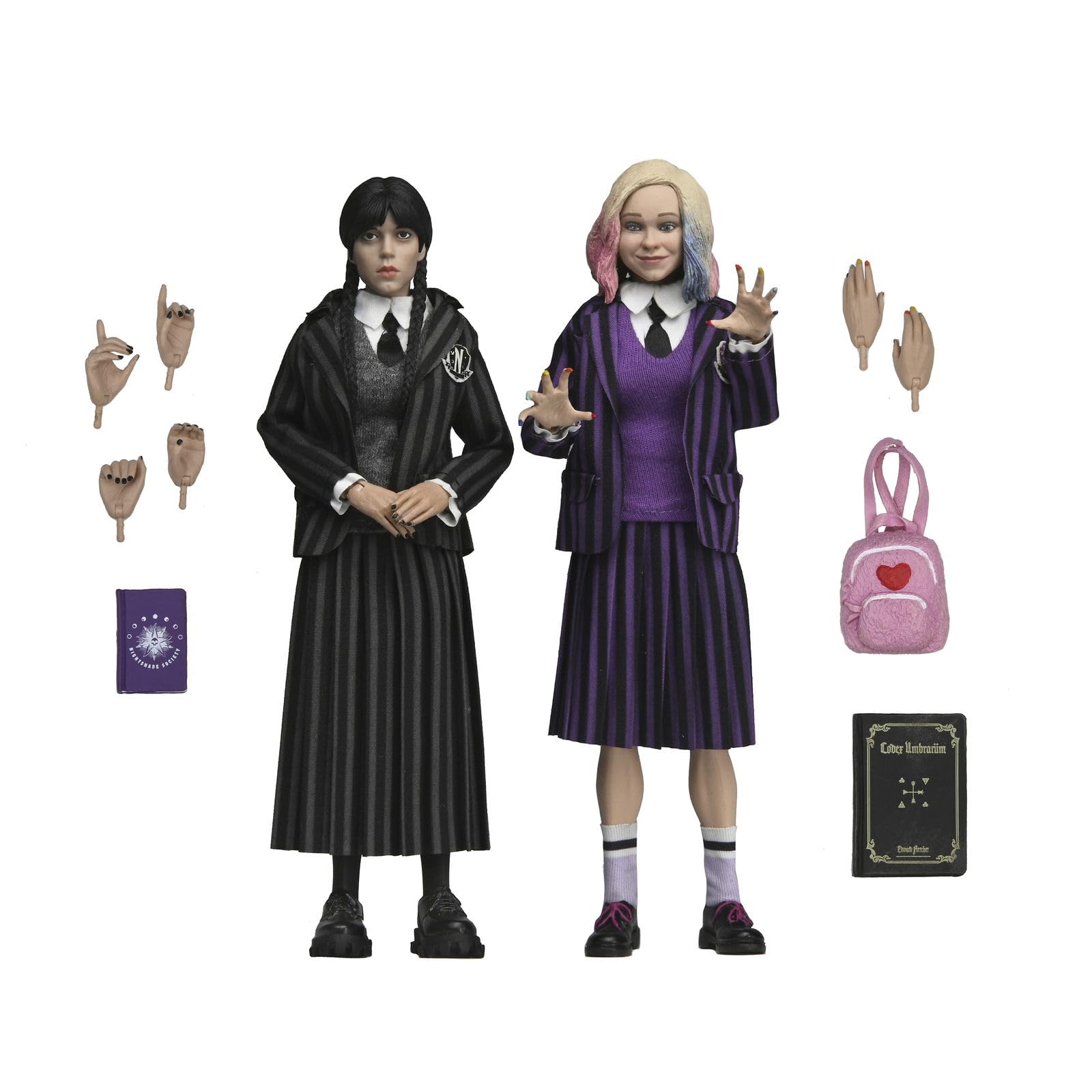 NECA Wednesday Addams & Enid Sinclair Nevermore Uniform Version Pack 2 Clothed Action Figures 20cm Wednesday