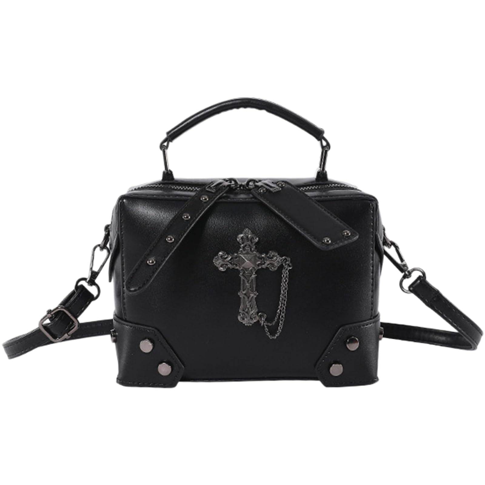 Women's Gothic Skull PU Leather Crossbody Bag - Small Top Handle Shoulder Purse
