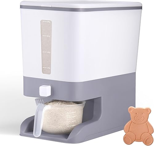 Juome Dispensador de arroz de 20 a 25 libras, contenedor grande de almacenamiento de arroz con taza medidora, recipientes sellados a prueba de