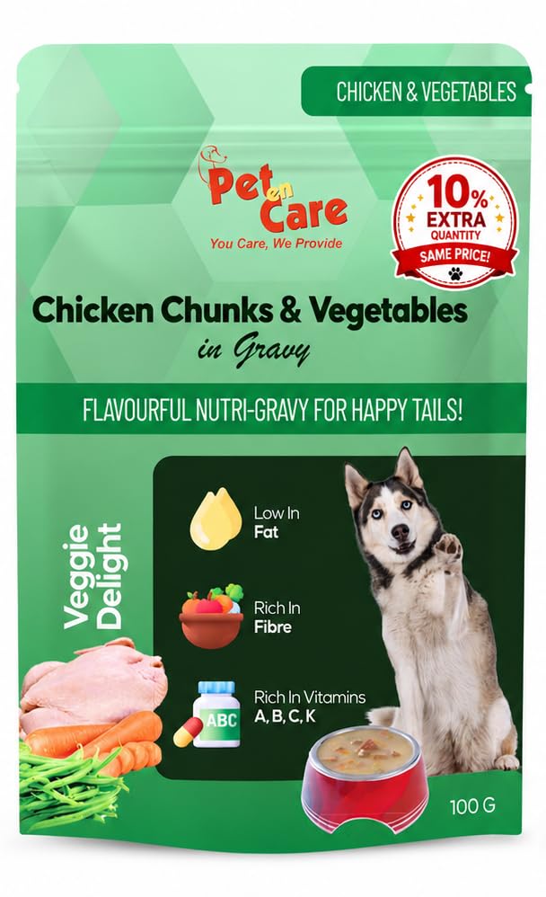 Image of Wet Dog Food, Chicken Chunks & Vegetable in Gravy, Pack of 12 (12 X 100g) | Wet Food for Dogs and Puppy | Healthy Snacks for All Breed