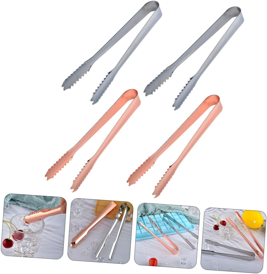 SHOWERORO 4pcs Stainless Steel Serving Tongs Versatile Kitchen Food Tongs for Snacks Lightweight - for Bars Parties Buffets