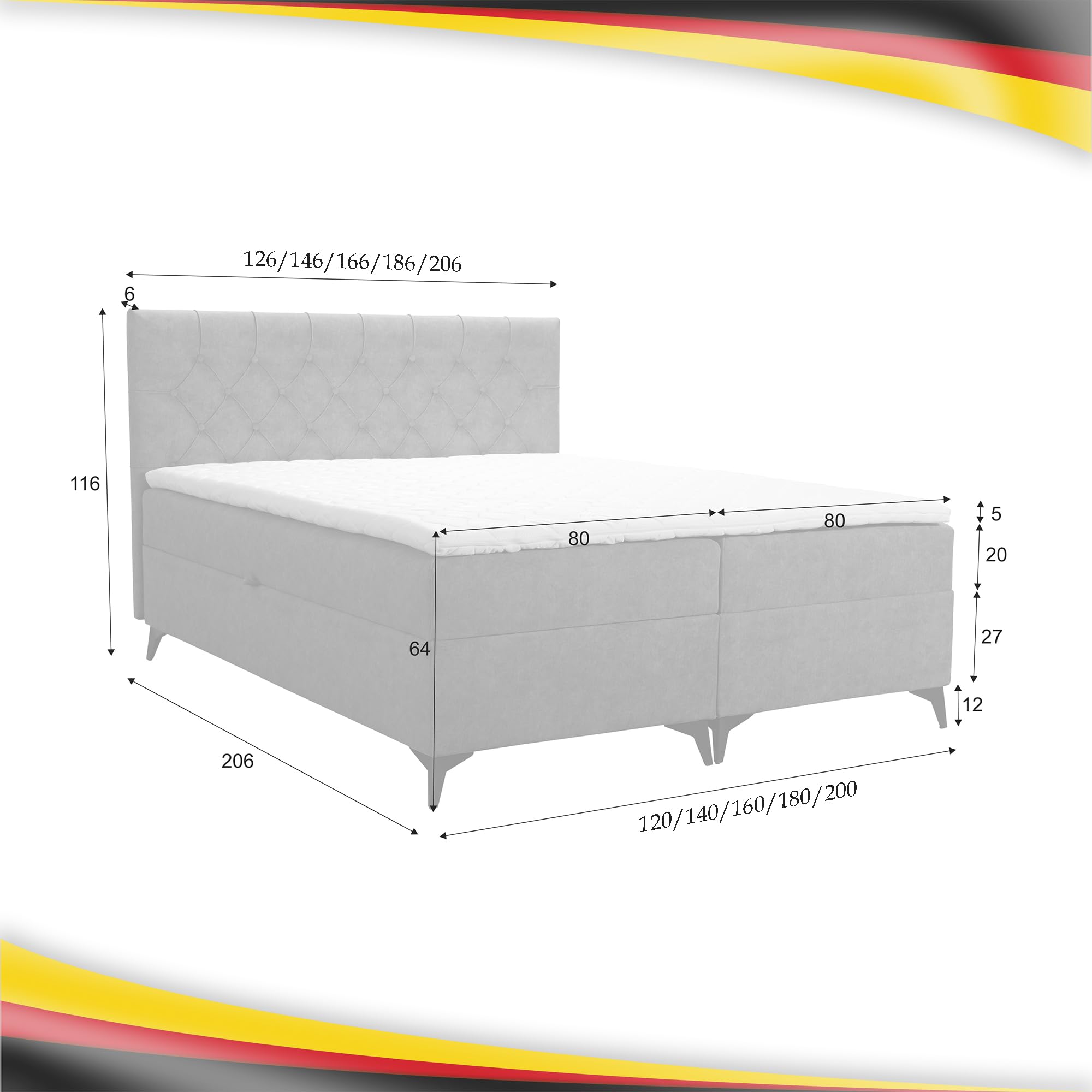 FURNISTAR Boxspringbett GracePLUS 200x200 Grün Doppelbett Bett mit Bonellmatratze Topper und Bettkasten Glamour Polsterbett mit silbernen 12 cm Beinen Modern Schlafzimmer Vintage Schlafzimmerbett