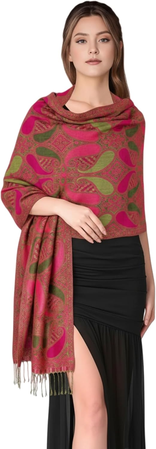 PASKMLNA Paisley Pattern Tow Layered Woven Pashmina Shawl Scarf Wrap Stole - Image 2