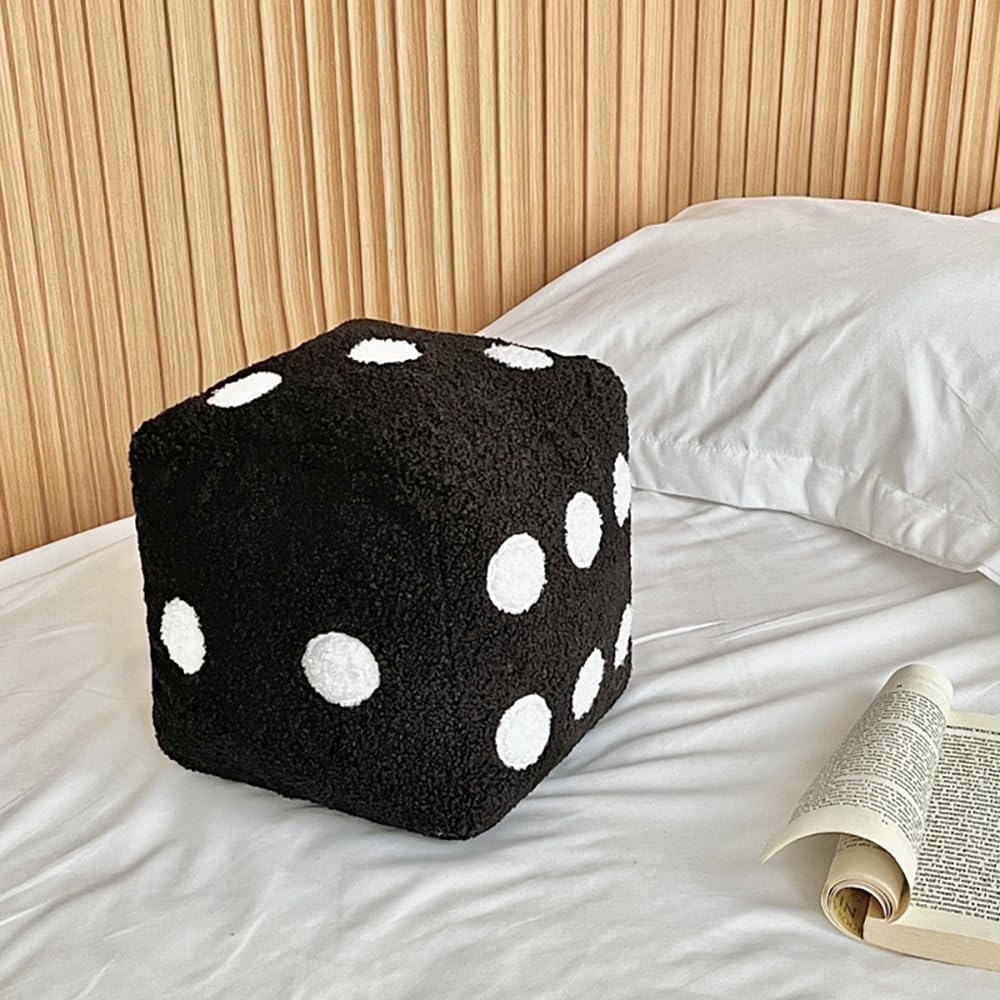 Joysphere Fuzzy Dice Shaped Plush Decorative Throw Pillow 7.9 Inch x 7.9 Inch Black