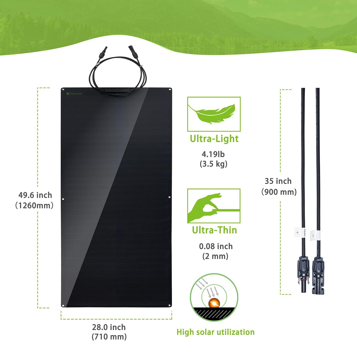 Topsolar 180W Flexible Solarmodul Monokristallin 12V/24V - Photovoltaik Ladekabel für Wohnmobil Auto Boot 12V Batterien