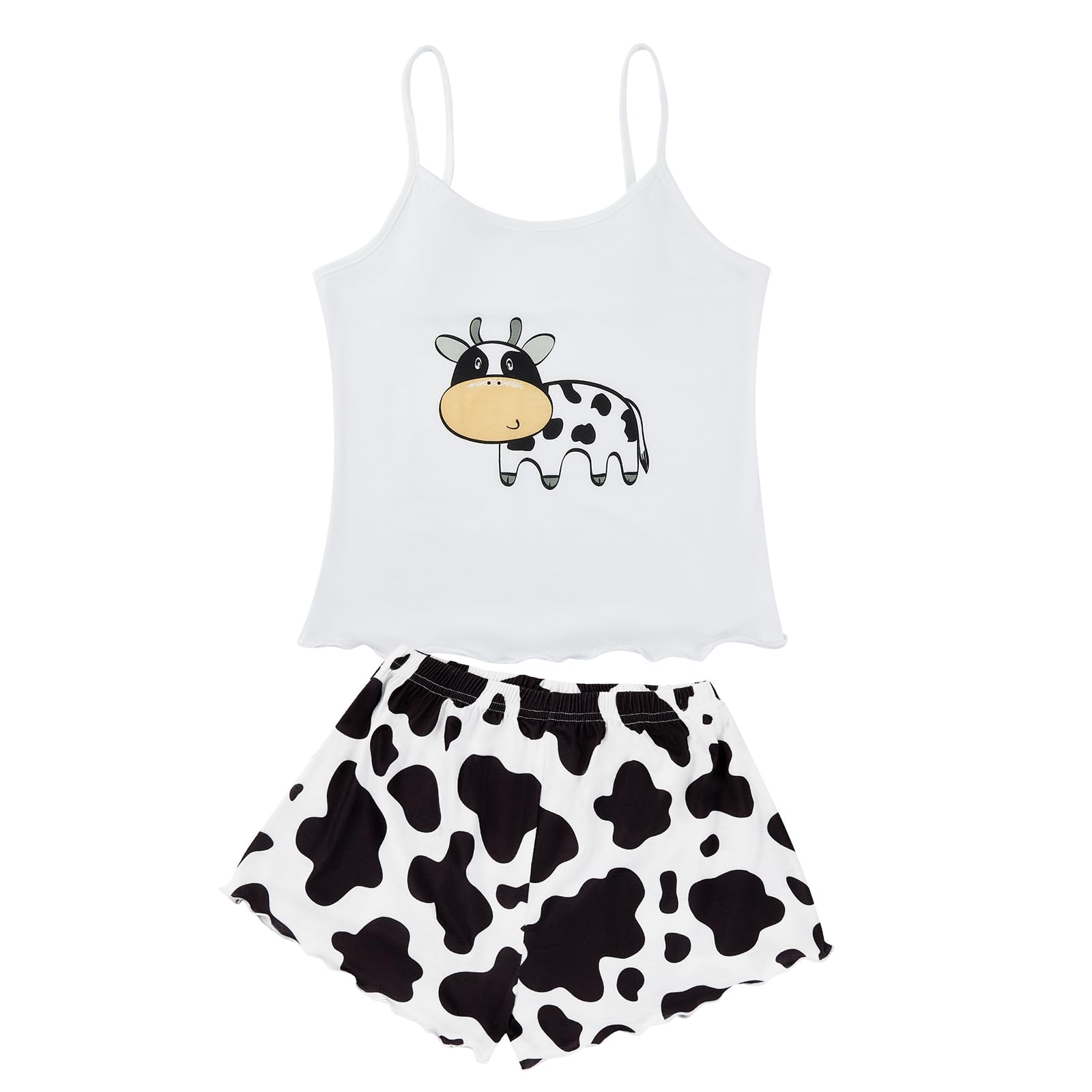 American Trends Lindo pijama para mujer, conjunto de pijama de dos piezas con estampado de fresas, camiseta y pantalones cortos