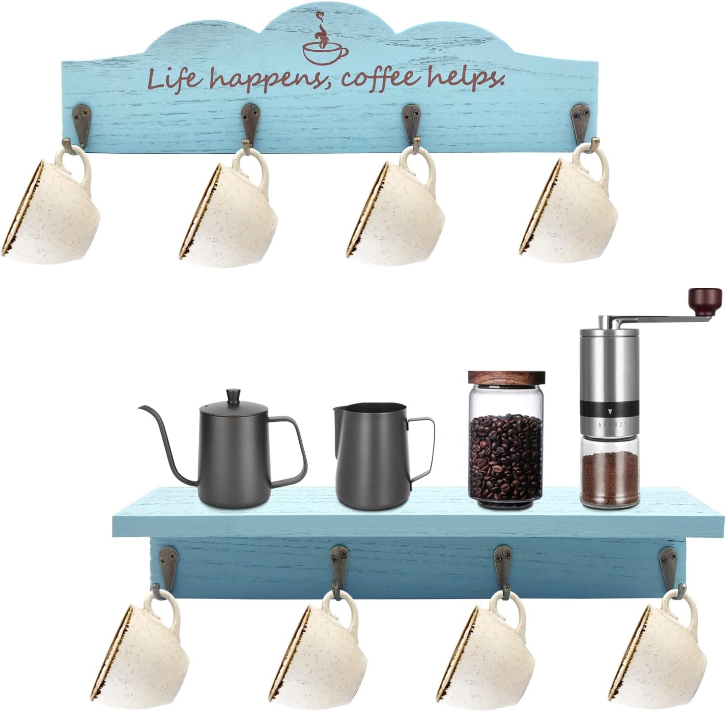 Coffee Cup Holder Coffee Mug Holder with Sturdy Hooks Coffee Bar Accessories Mug Rack for Farmhouse Kitchen Decorations, Coffee Station Decor, Mug Organizer, Mug Display (Blue)