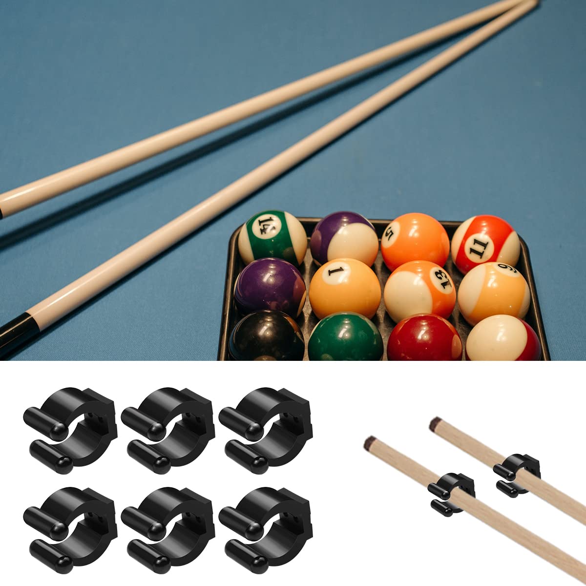 Rustark ビリヤードキュークリップ 釣り竿クリップホルダー 釣り竿 ビリヤード スヌーカー 交換用キュークリップ ブラック ネジ詰め合わせキット 64個 | 30個 ブラック ビリヤード キュークリップ 釣り竿クリップ