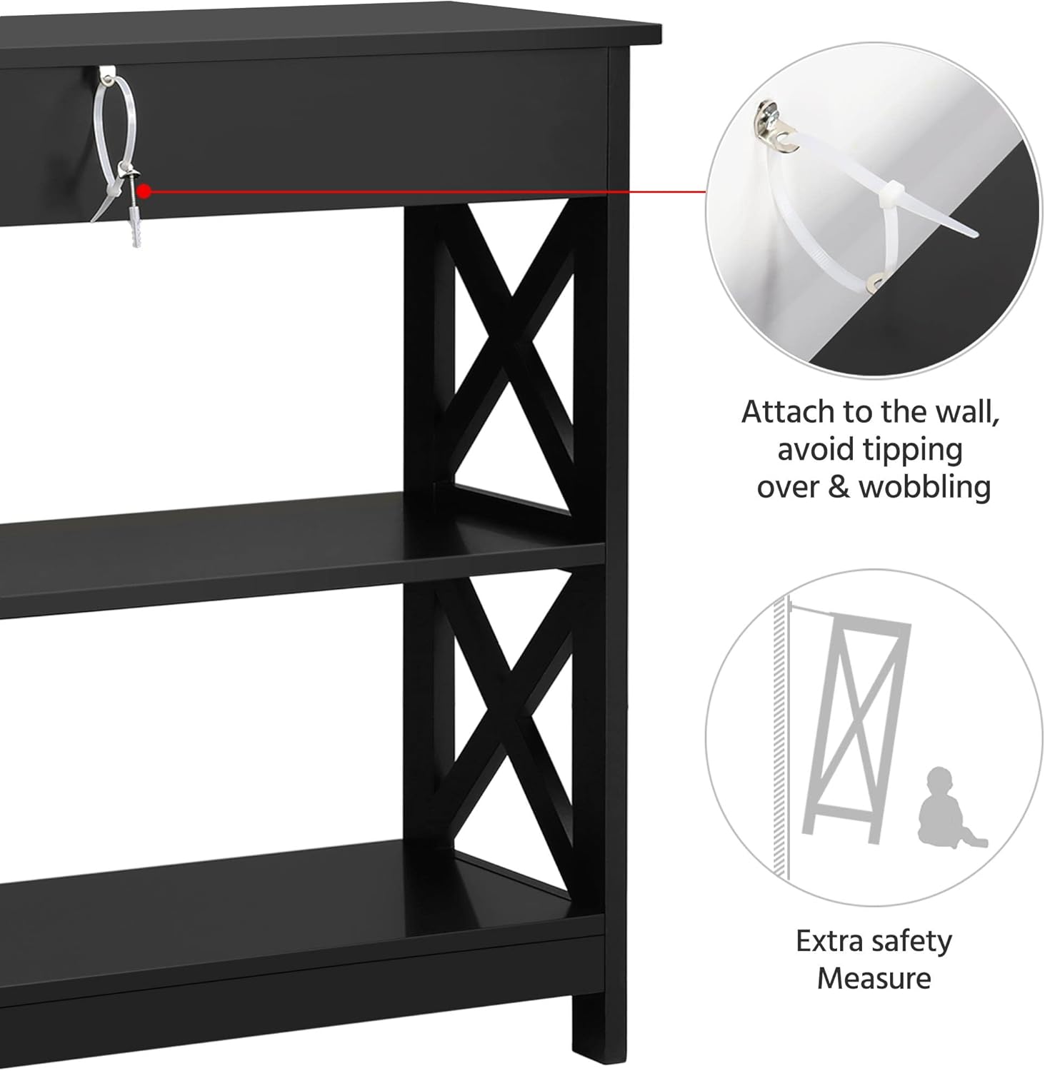Yaheetech Console Table with Drawer, 39.5 Inch Narrow Sofa Table with Storage Shelves, 3-Tier Wood Entryway Table for Hallway/Living Room/Foyer, Black