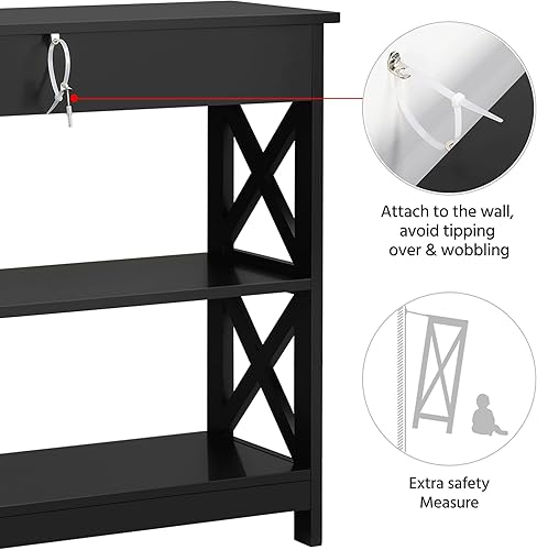 Miniatura 7 de Yaheetech Mesa consola con cajón, mesa de sofá estrecha de 39.5 pulgadas con estantes de almacenamiento, mesa de entrada de madera de 3 niveles para