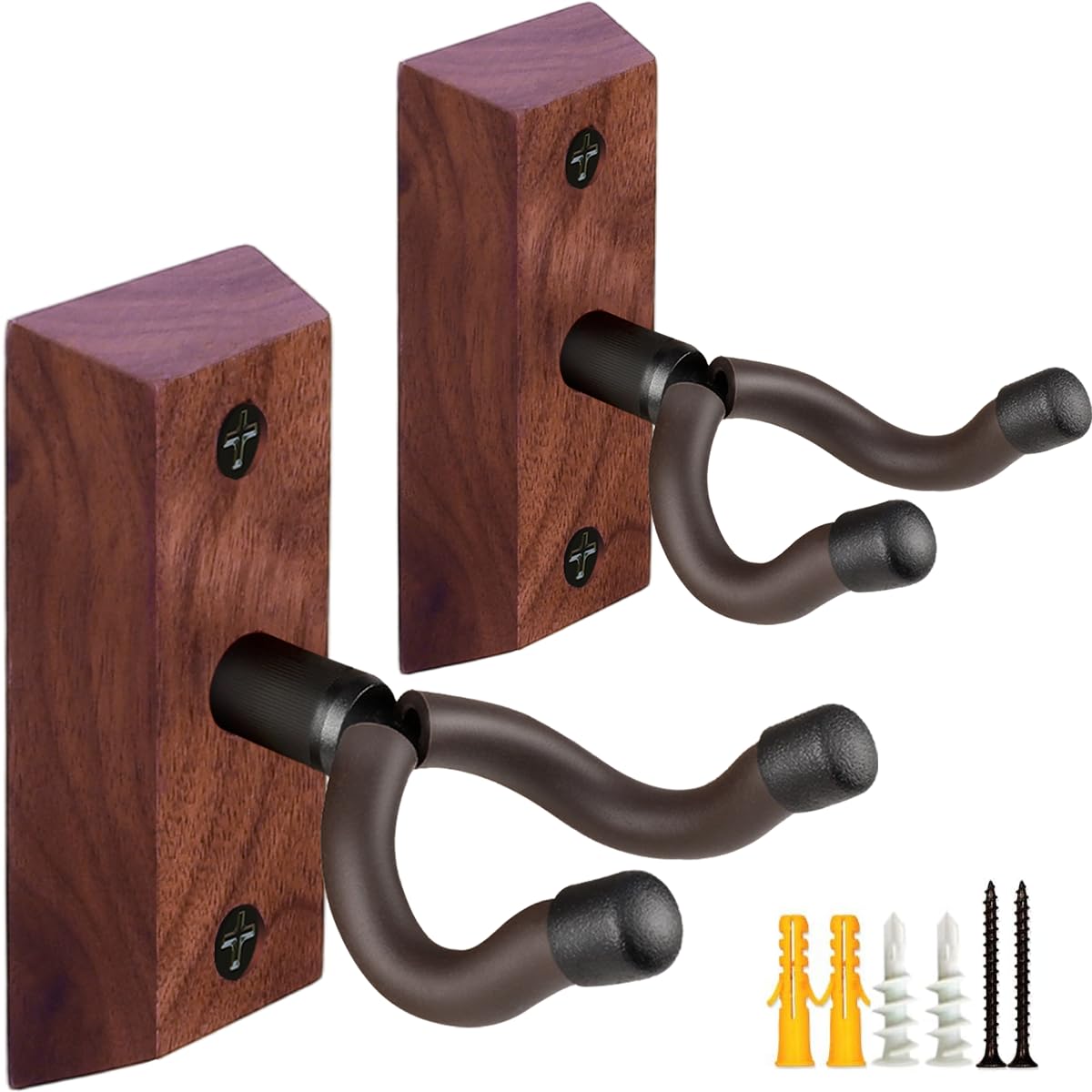 Guitar Wall Mount 2 Pack, Black Walnut Wood Guitar Hanger, U-Shaped Guitar Wall Hanger Mount, Guitar Holder Hook Stand Wall Mount Guitar Accessories For Acoustic, Electric Guitar, Banjo, Bass, Ukulele
