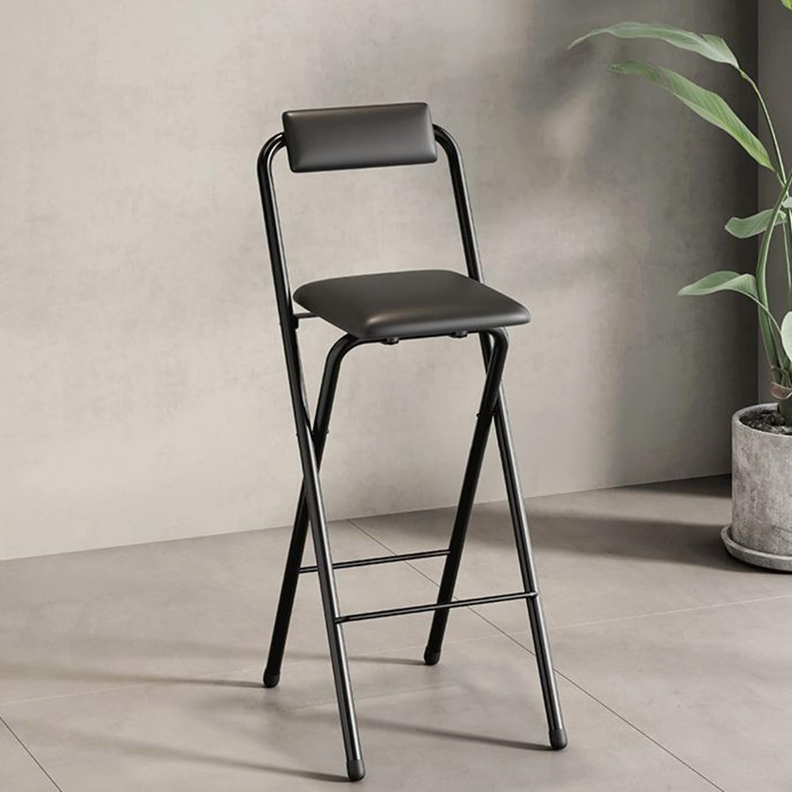 Sedia Laterale Con Struttura In Metallo, Sedie Pieghevoli Imbottite, Sgabelli Da Bar Ad Altezza Contatore, For Cucina Sala Da Pranzo Soggiorno(Black,70cm)