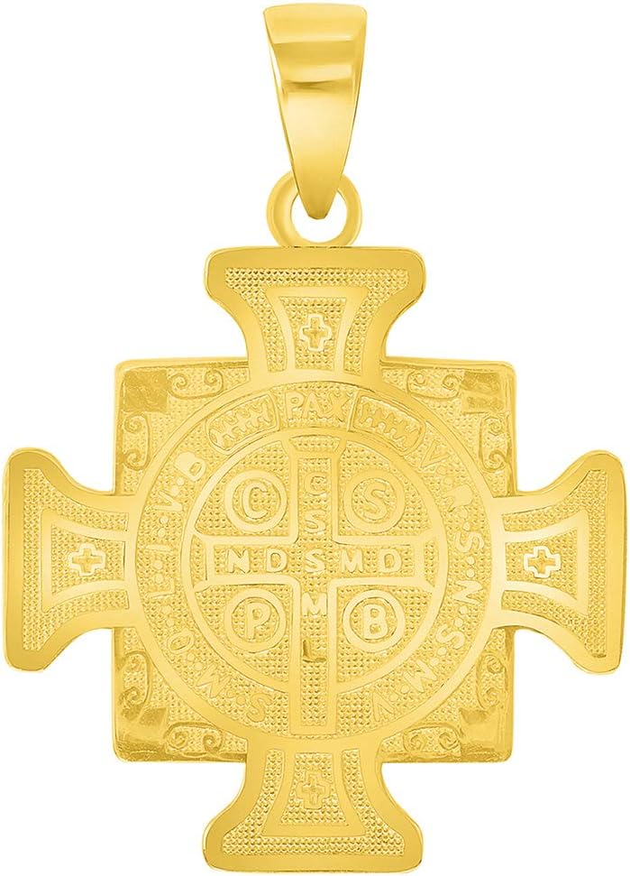 Jewelry America Solid 14k Yellow Gold Cross of Holy Father Saint Benedict Pendant (Reversible) - Image 5