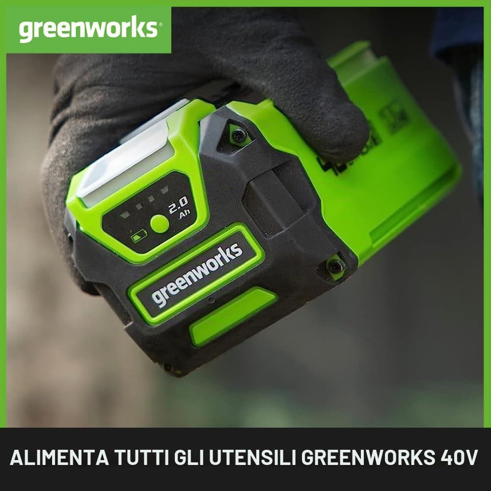 Greenworks Motozappa a batteria G40TL, Li-Ion 40V con 4 lame appositamente temprate profondità di lavoro 20 cm larghezza & Greenworks Batteria G40B2 sistema di ricarica rapida Li-Ion 40V 2Ah