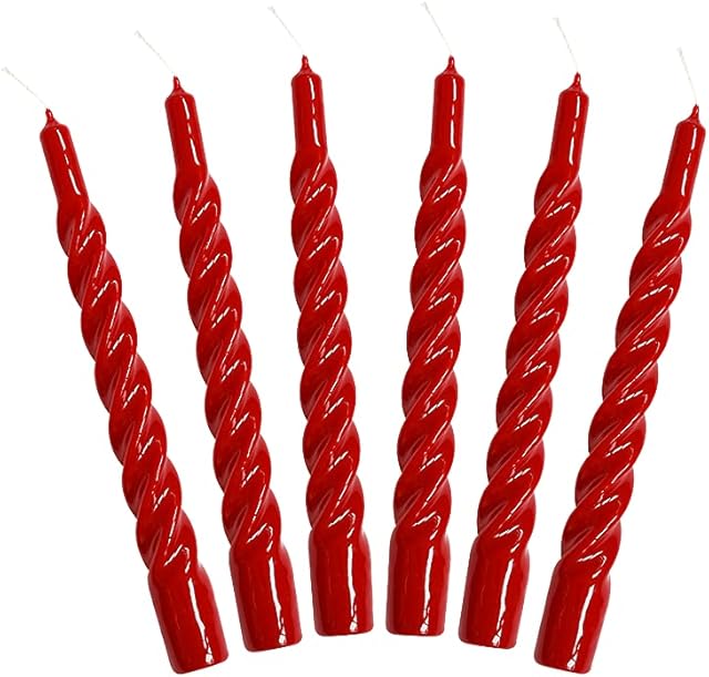 Candles with a Twist, Dark Red Twisted, Lacquered, Unscented Candles, 6 pcs.