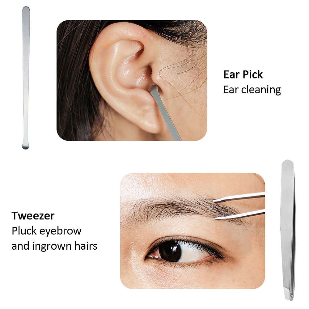 Kit de manucure en acier inoxydable avec coupe-ongles, lime à ongles, repousse-cuticules, pince à sourcils, cuillère d'oreille et étui de voyage, lot de 5 (noir)