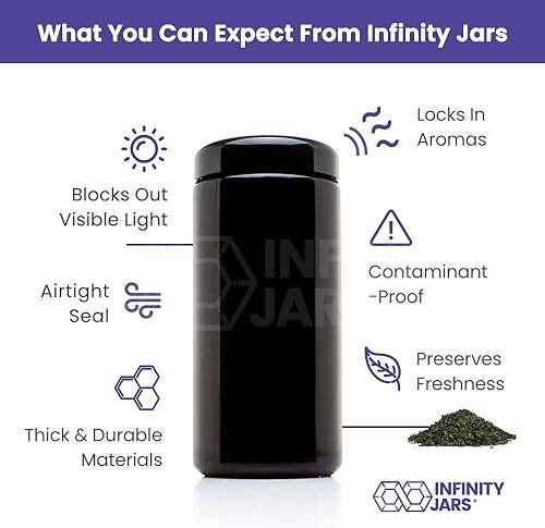 Miniatura 5 de Infinity Jars Paquete de 10 tarros altos de vidrio ultravioleta negro extra grande de boca ancha con tapa de rosca de 1 litro (34 fl oz)