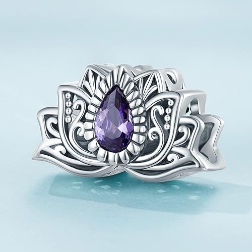 Miniatura 3 de SCC2456 - Dije de cuentas de loto de plata de ley 925 para collar de pulsera Pandora Zirconia cúbica Circonita cúbica sintética