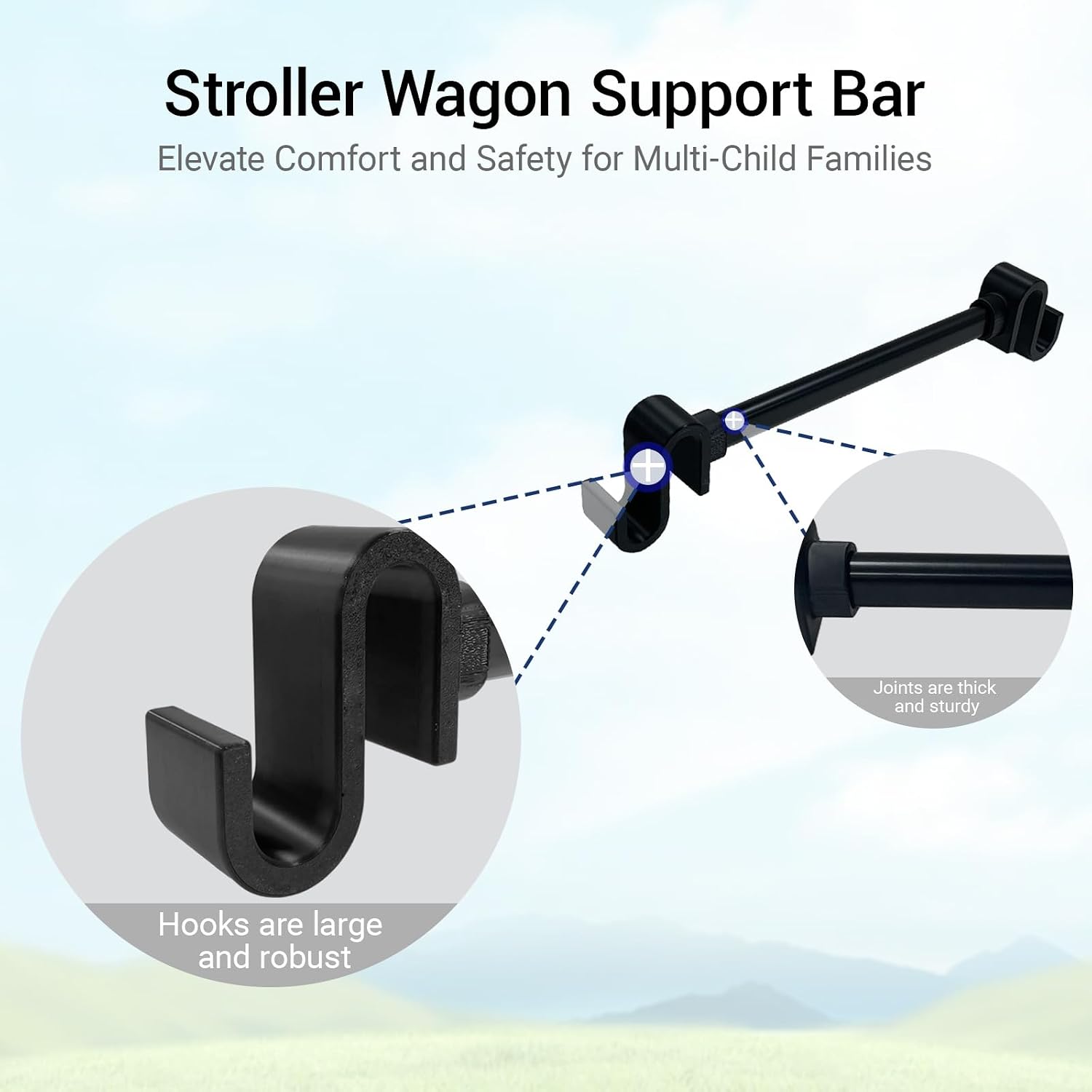 Stroller Wagon Support Bar Compatible with WONDERFOLD W4 Elite/Luxe (4 Seater) - Black