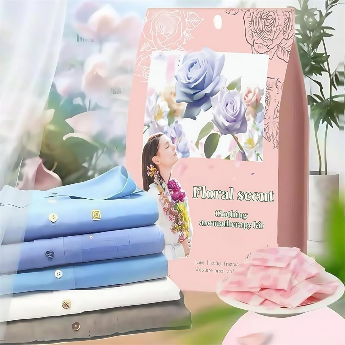 Natural Floral Camphor Balls, Rose Sachet Bag, Plant-Based Formula, Long-Lasting Fragrance, for Clothes Storage, Closets & Drawers (2)
