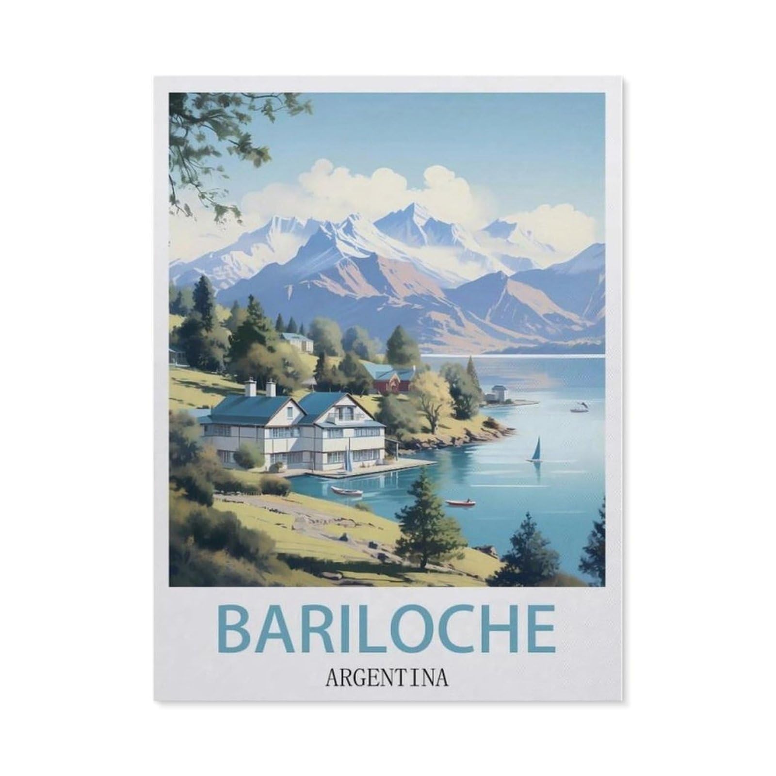 Beayodkp （50 X 60 Cm/19.68 X 23.62 Inches） Bariloche Argentina Vintage Travel Poster，Diamond Art Kits For Adults And Kids, Full Drill Round Rhinestone Paint With Diamonds-Ce9