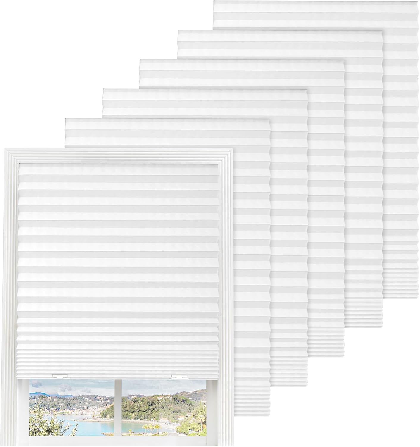 Touri 6-Pack Pleated Blackout Blinds 36x72 Light Filtering Paper Shades, Easy Cut-to-Fit Temporary Window Covers with Clips, White