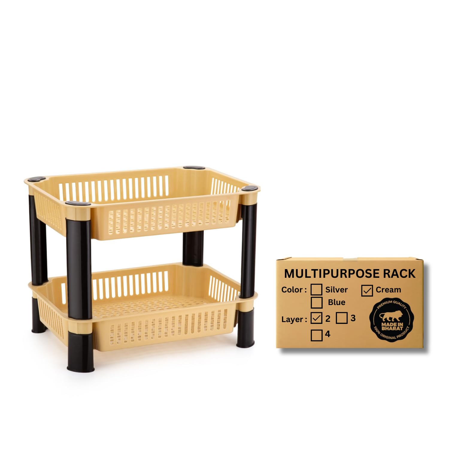 Morbrix Rack Stand for Storage, Multi Purpose Vegetable Storage Rack, Plastic Space Saving Basket Organizer for Household, Office, Bedroom, Kitchen, Living Room (2 Layer Rack Stand, Ivory Color) (B0CQTTD5SM) Amazon Price History, Amazon Price Tracker