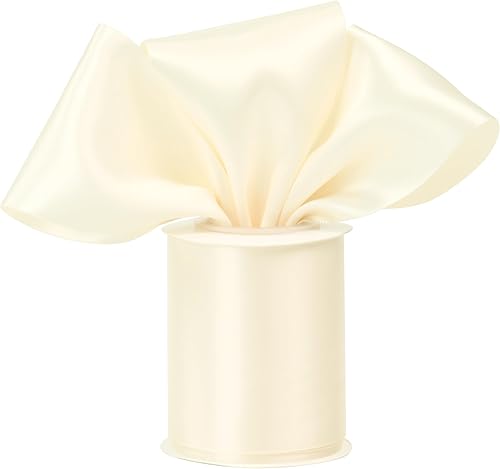 Cinta de satén color crema de doble cara de 3 pulgadas, cinta gruesa de color marfil para decoración de bodas, banda de silla, envoltura de regalos,