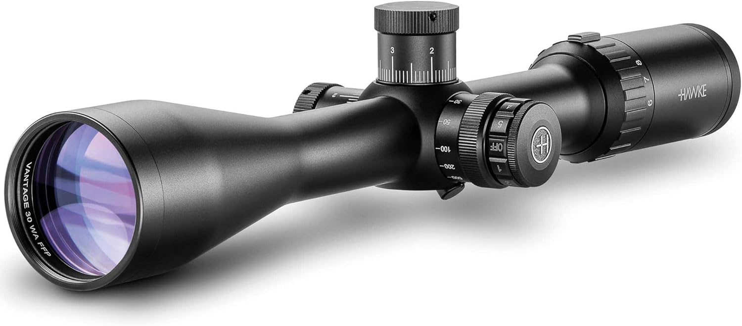 Hawke Vantage 30 WA FFP Riflescope | Half Mil Dot Reticle, 30mm Tube, Exposed Locking Turrets, Fully Multi-Coated Optics, Waterproof Fogproof Hunting Scope